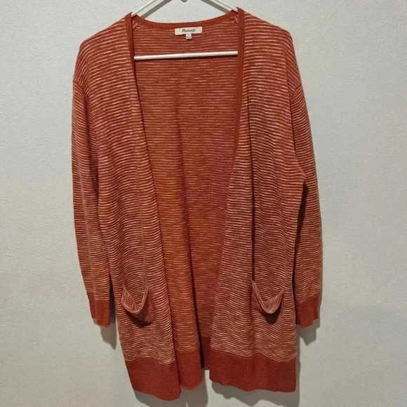 Madewell Cardigan Small Summer Ryder Red Rusty Torch Long Striped Cozy Bohemian - Picture 3 of 8